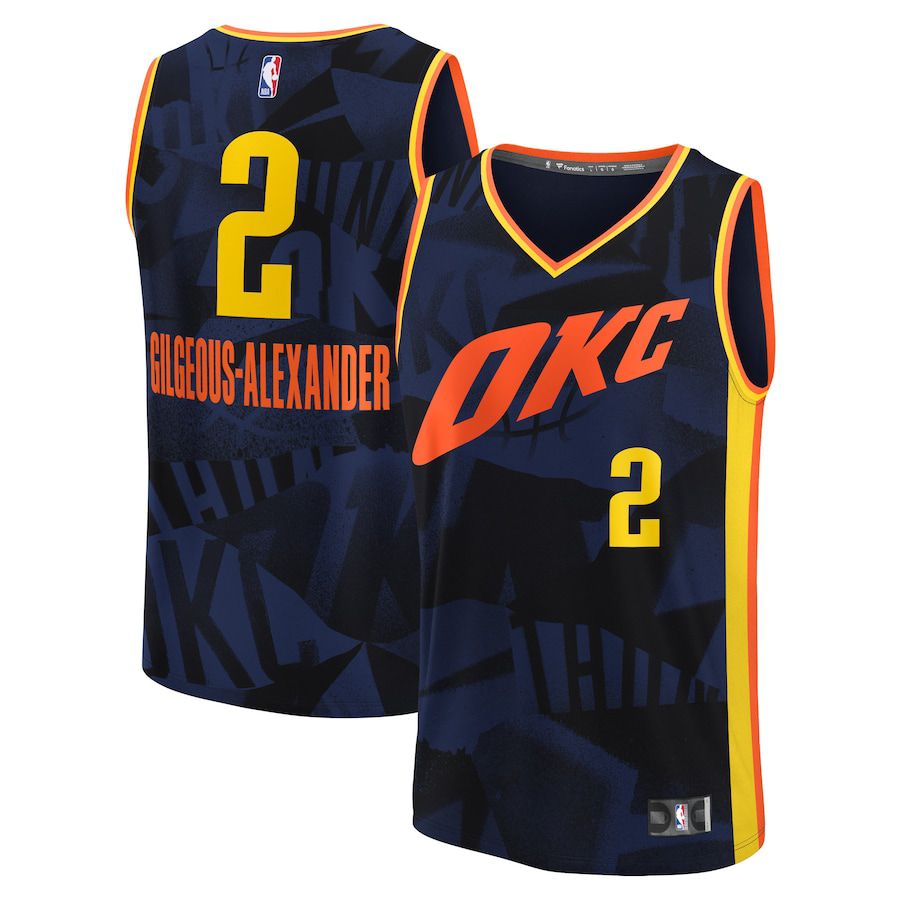 Men Oklahoma City Thunder #2 Shai Gilgeous-Alexander Fanatics Branded Navy City Edition 2023-24 Fast Break NBA Jersey